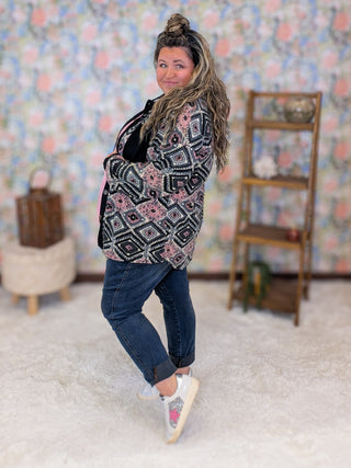 Viola Fleecy Shirket in Pink + Black Aztec