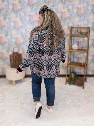 Viola Fleecy Shirket in Pink + Black Aztec