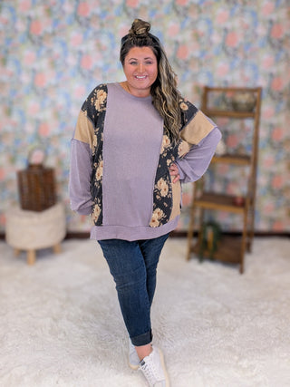 Joey Ribbed Vertical Floral Block Pullover