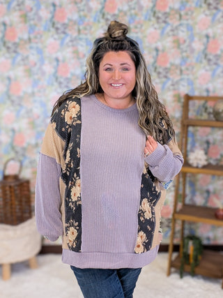 Joey Ribbed Vertical Floral Block Pullover