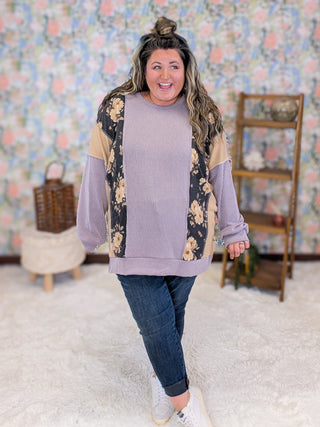 Joey Ribbed Vertical Floral Block Pullover