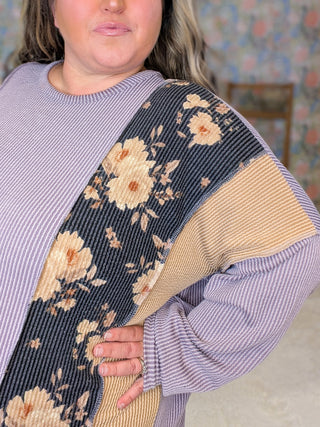 Joey Ribbed Vertical Floral Block Pullover