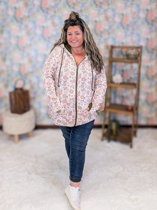 PHC- Triple Stretch Full Zip Hoodie in Olive + Retro Floral