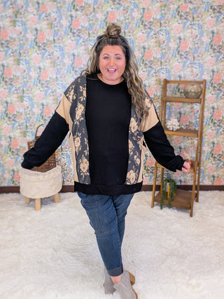 Joey Ribbed Vertical Floral Block Pullover