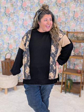 Joey Ribbed Vertical Floral Block Pullover