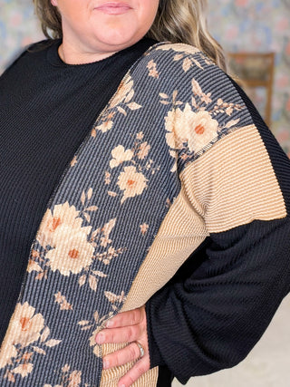 Joey Ribbed Vertical Floral Block Pullover