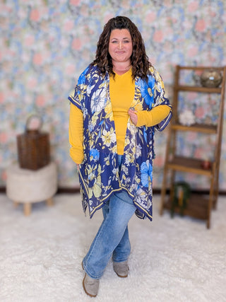 Georgie Floral Kimono in Blue + Yellow