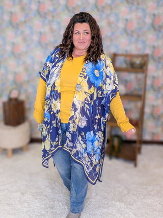 Georgie Floral Kimono in Blue + Yellow