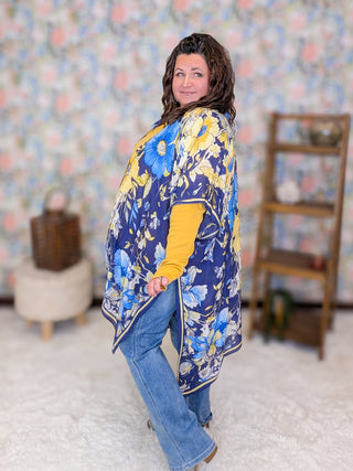 Georgie Floral Kimono in Blue + Yellow