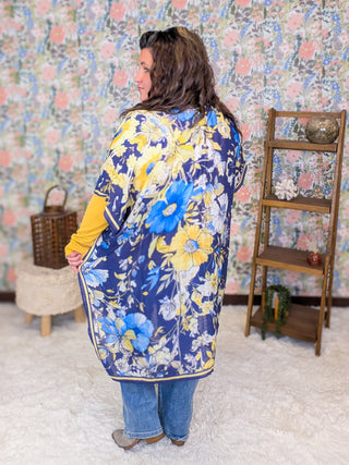 Georgie Floral Kimono in Blue + Yellow