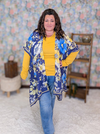 Georgie Floral Kimono in Blue + Yellow