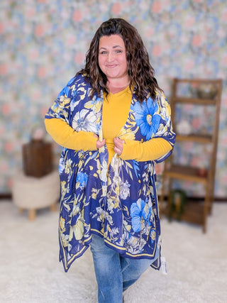 Georgie Floral Kimono in Blue + Yellow