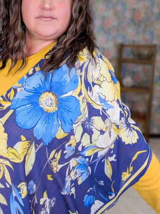 Georgie Floral Kimono in Blue + Yellow