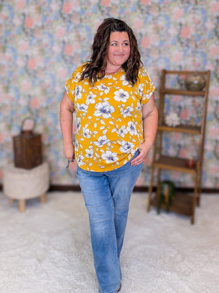 Wanda Dolman Sleeve Top in Mustard Floral
