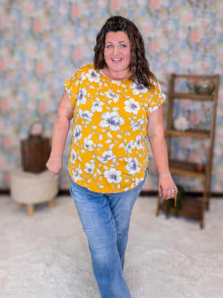 Wanda Dolman Sleeve Top in Mustard Floral