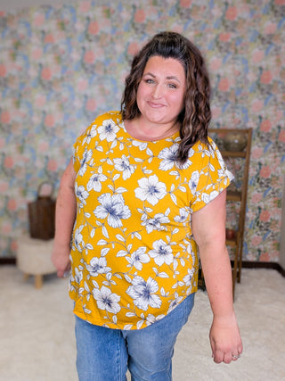 Wanda Dolman Sleeve Top in Mustard Floral