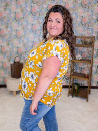 Wanda Dolman Sleeve Top in Mustard Floral