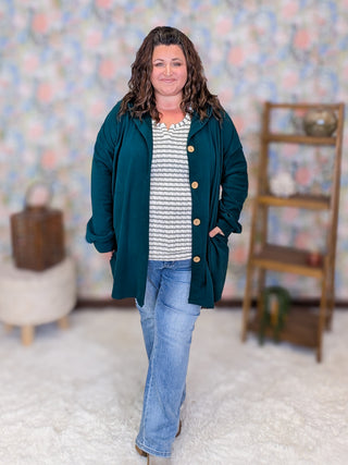 Ruth Hooded Cardigan in Jewel Evergreen