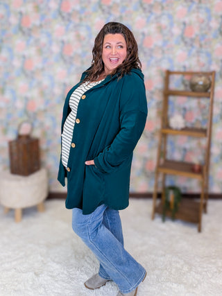 Ruth Hooded Cardigan in Jewel Evergreen
