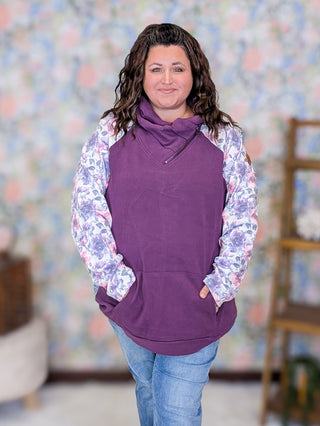 PHC- Triple Stretch Zipcowl in Plum Watercolor Floral