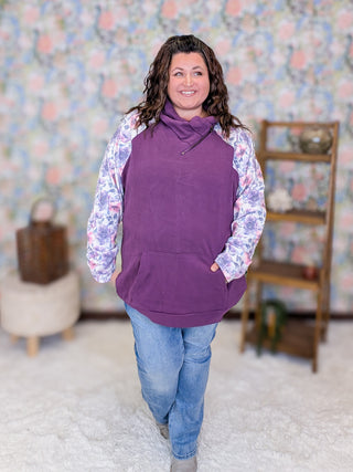 PHC- Triple Stretch Zipcowl in Plum Watercolor Floral