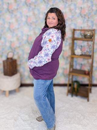 PHC- Triple Stretch Zipcowl in Plum Watercolor Floral