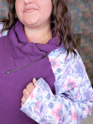 PHC- Triple Stretch Zipcowl in Plum Watercolor Floral