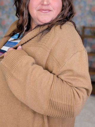 Tobi Hooded Sweater Cardigan in Soft Camel