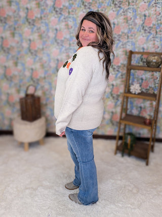 Waverly Beige Embroidered Fall Floral Sweater