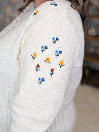 Marcella Boho Micro Floral Sweater in Beige