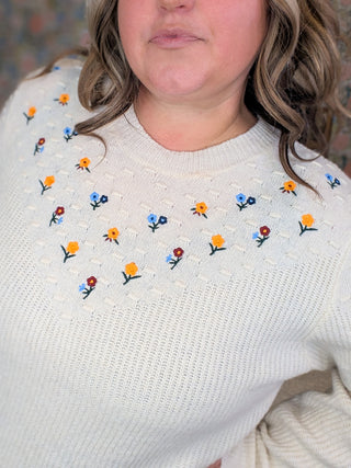 Marcella Boho Micro Floral Sweater in Beige