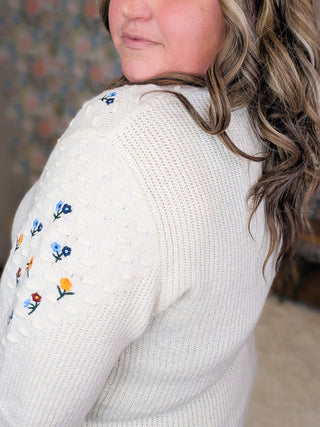 Marcella Boho Micro Floral Sweater in Beige