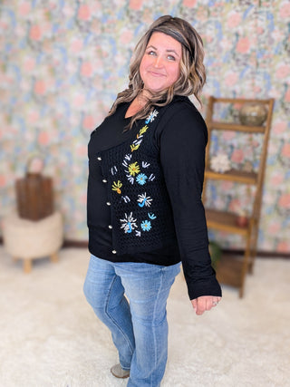 Aggie Floral Open Knit Vest Cardigan