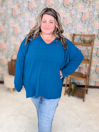 Sharon Vneck Dolman Pullover in Teal