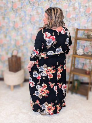 Sasha Faux Wrap High Low Dress in Fall Florals