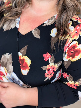 Sasha Faux Wrap High Low Dress in Fall Florals
