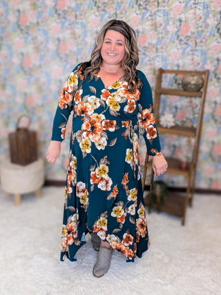 Sasha Faux Wrap High Low Dress in Fall Florals
