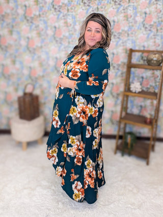 Sasha Faux Wrap High Low Dress in Fall Florals