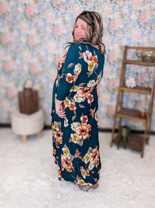 Sasha Faux Wrap High Low Dress in Fall Florals