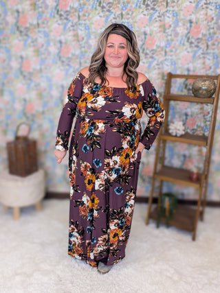 Cecelia Off Shoulder Maxi Dress in Plum Floral