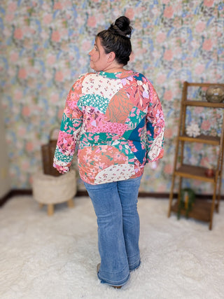 Audrey Patchwork Floral Mix Vneck Long Sleeve Top