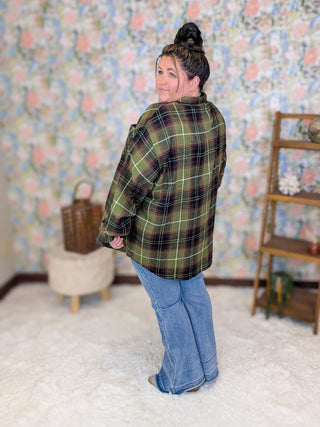 Adair Flannel Top in Olive + Brown Plaid