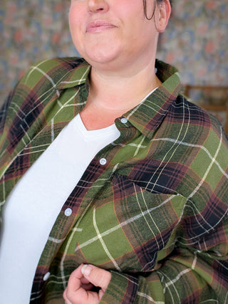 Adair Flannel Top in Olive + Brown Plaid