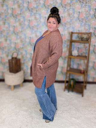 Jules Cozy Cardigan in Heathered Chestnut Brown