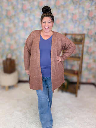 Jules Cozy Cardigan in Heathered Chestnut Brown