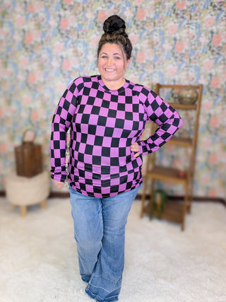 Blair Mockneck Long Sleeve w/Thumbholes in Checkers (3 Colors)