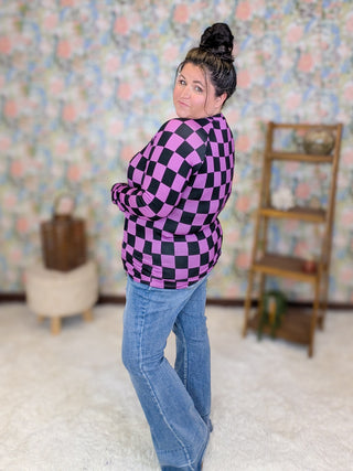 Blair Mockneck Long Sleeve w/Thumbholes in Checkers (3 Colors)