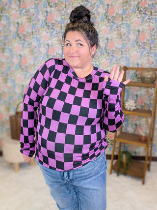 Blair Mockneck Long Sleeve w/Thumbholes in Checkers (3 Colors)