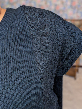 Bari Popcorn Knit Poncho Sweater in Black