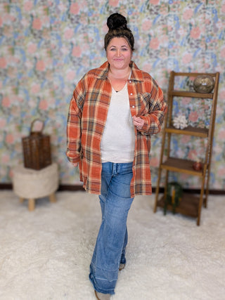 Penny Tunic Length Flannel Top in Pumpkin Plaid